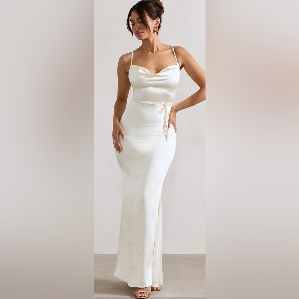 Lifetime | Ivory Satin Cowl Neck Maxi Dress With Cross Back Detail